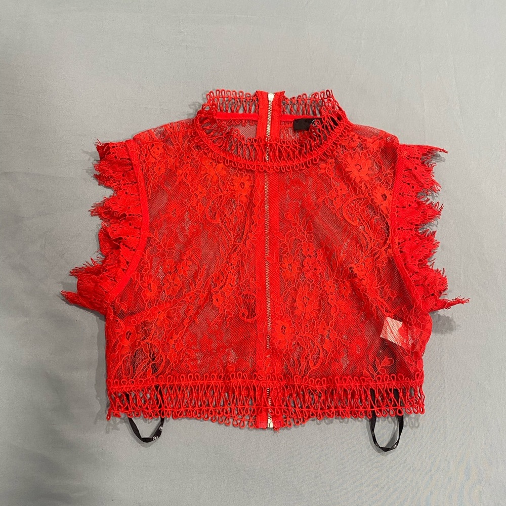 Red Lace Crop Top w/ Zipper